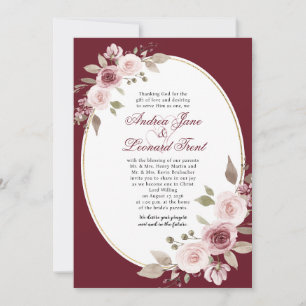 Elegant Burgundy Script Watercolor Floral Wedding Invitation