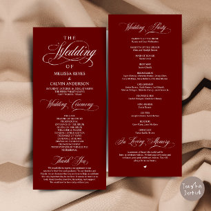 Elegant Burgundy Script Wedding Ceremony Program