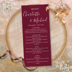 Elégant Burgundy Signature Script Menu Mariage