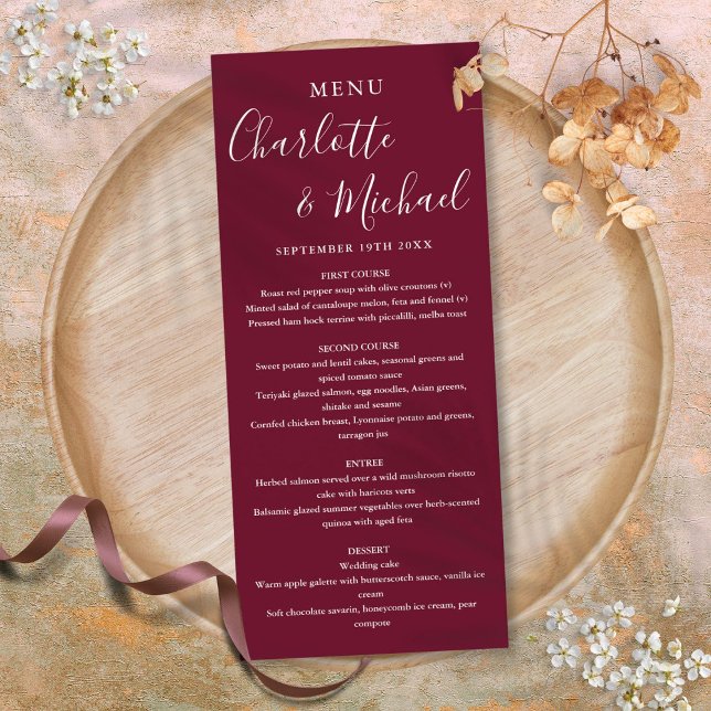 Elégant Burgundy Signature Script Menu Mariage (Elegant Burgundy Signature Script Wedding Menu)