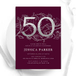Elegant Burgundy Silver 50th Birthday Invitation<br><div class="desc">Elegant burgundy silver 50th birthday party invitation. Customizable modern feminine design featuring roses botanical accents and faux glitter silver. Simple floral invite card perfect for a stylish female bday celebration. Personalize with your own details. Printed Zazzle invitations or instant download digital printable template.</div>