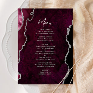 Elegant Burgundy Silver Agate Wedding Menu