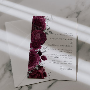Elegant Burgundy Silver Floral Wedding Invitation