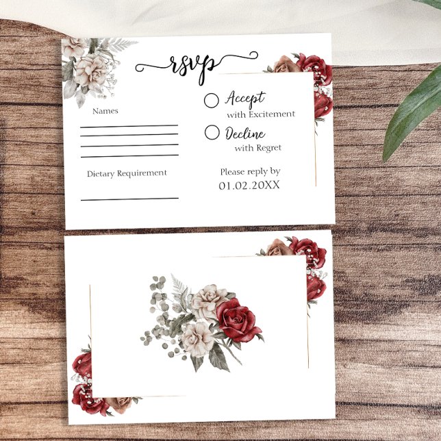 Elegant Burgundy & Silver Floral Wedding RSVP Card (Elegant Burgundy & Silver Floral Wedding RSVP Card)