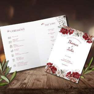 Elegant Burgundy & Silver Flowers Folded Program