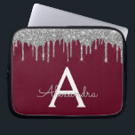 Elegant Burgundy Silver Glitter Sparkle Monogram Laptop Sleeve<br><div class="desc">Burgundy and Silver Faux Dripping Modern and Elegant Girly Glitter and Sparkle Elegant Monogram Case. This case can be customized to include your initial and first name.</div>