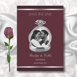 Elegant Burgundy Silver Ring Photo Save the Date