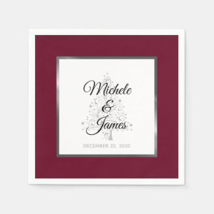 Elegant Burgundy Silver Winter Holiday Wedding Napkin