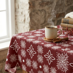 Elegant Burgundy Snowflake Damask Floral Tableclot Tablecloth