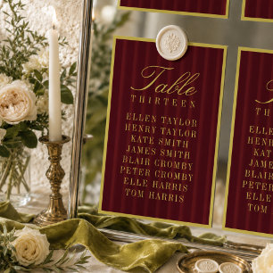 Elegant Burgundy Striped Wedding Seating Chart Table Number