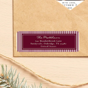 Elegant Burgundy Stripes Christmas Address Return
