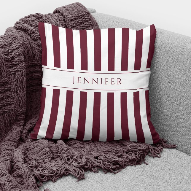 Elegant Burgundy Stripes Pattern Throw Pillow (Creator Uploaded)