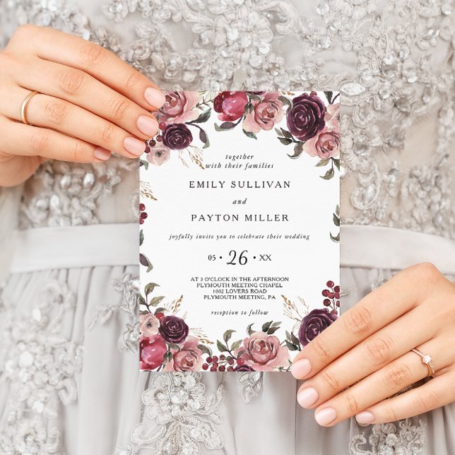 Elegant Burgundy Summer Floral Wedding Invitation (Creator Uploaded)