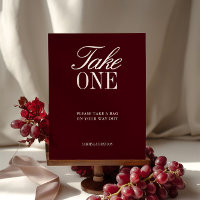 Elegant Burgundy Take One Wedding Favour Sign