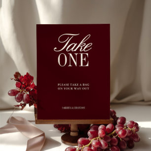 Elegant Burgundy Take One Wedding Favour Sign