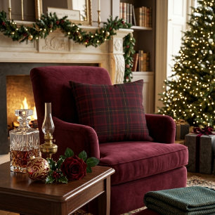 Elegant Burgundy Tartan Accent Pillow