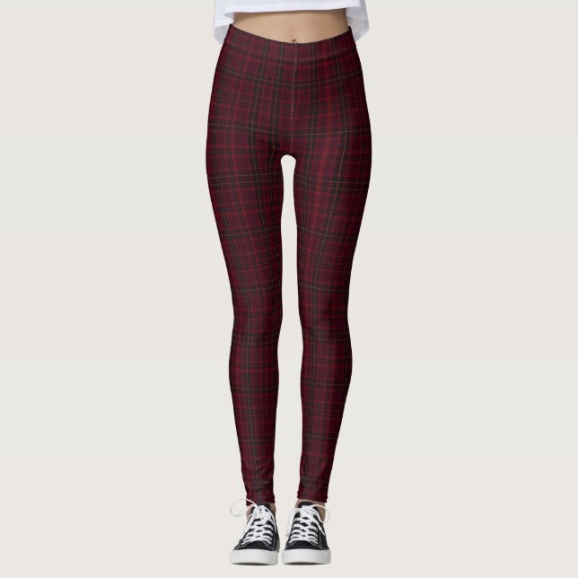 Elegant Burgundy Tartan Leggings (Front)