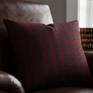 Elegant Burgundy Tartan Lumbar Pillow