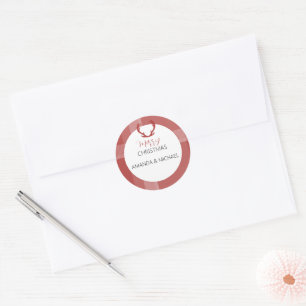 Elegant Burgundy Tartan Monogram Classic Round Sticker