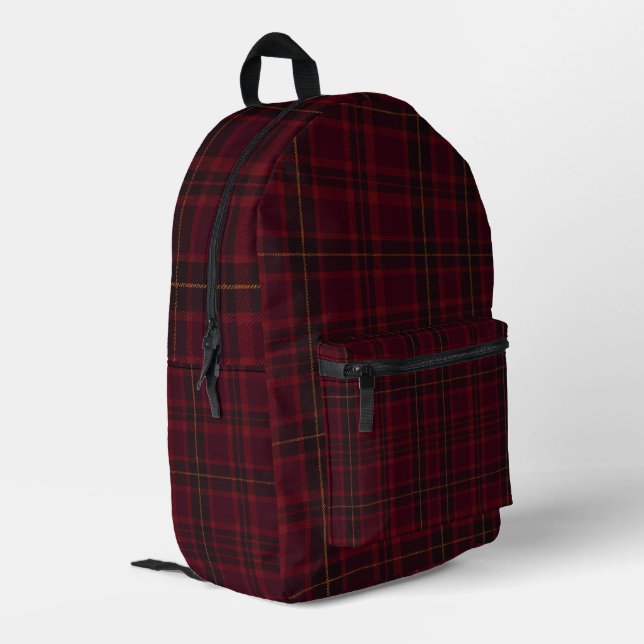 Elegant Burgundy Tartan Printed Backpack (Back Corner Left)