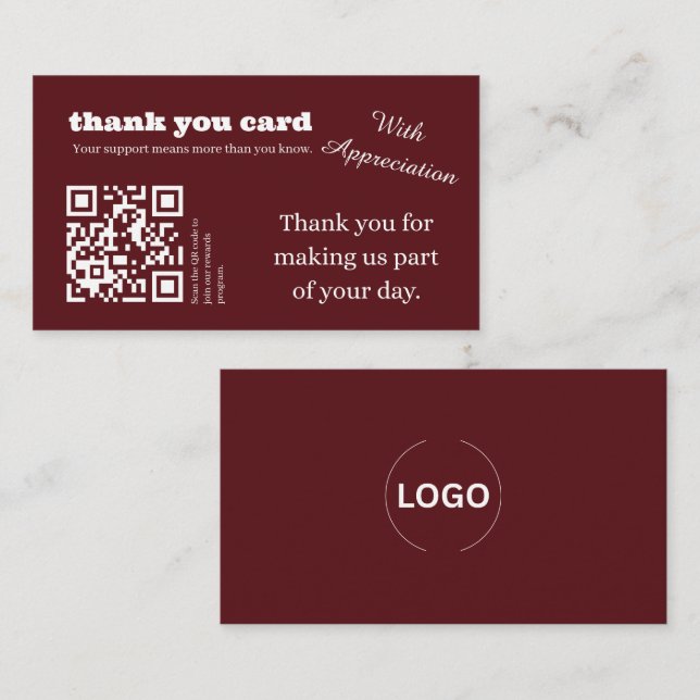 Elegant Burgundy Thank You Card QR Code (Front/Back)
