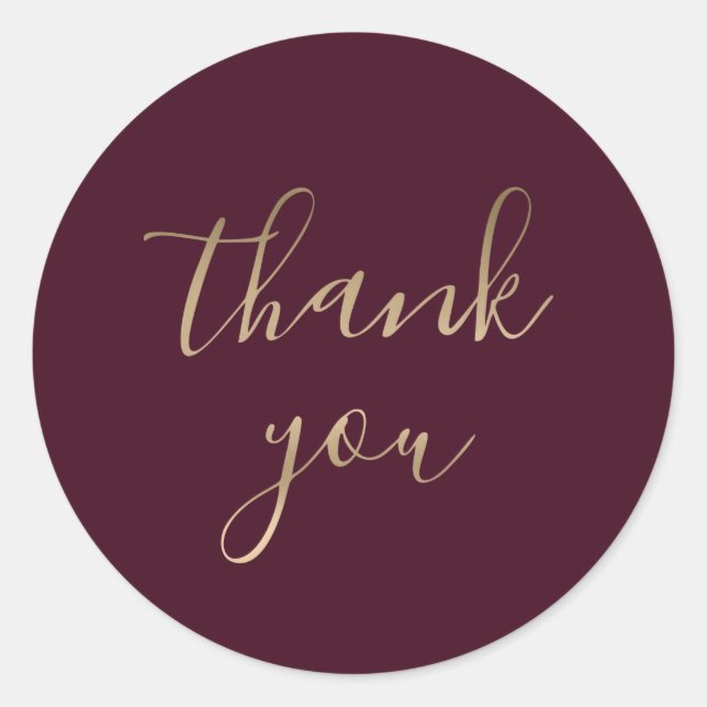 Elegant Burgundy Thank You Wedding Round Sticker (Front)