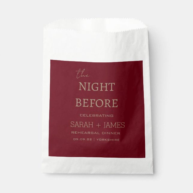 Elegant Burgundy the Night Before Wedding Party  Favour Bag (Front)