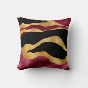 Elegant Burgundy Tiger Stripes Striking Animal Throw Pillow