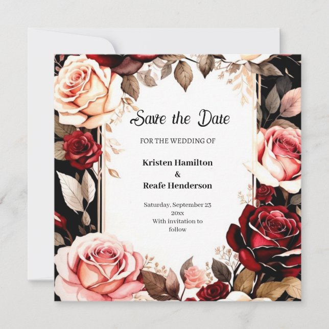 Elegant Burgundy Trendy Save The Date (Front)