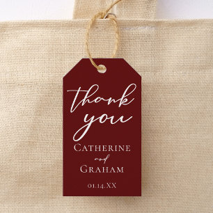 Elegant Burgundy Typography Evening Wedding Gift Tags