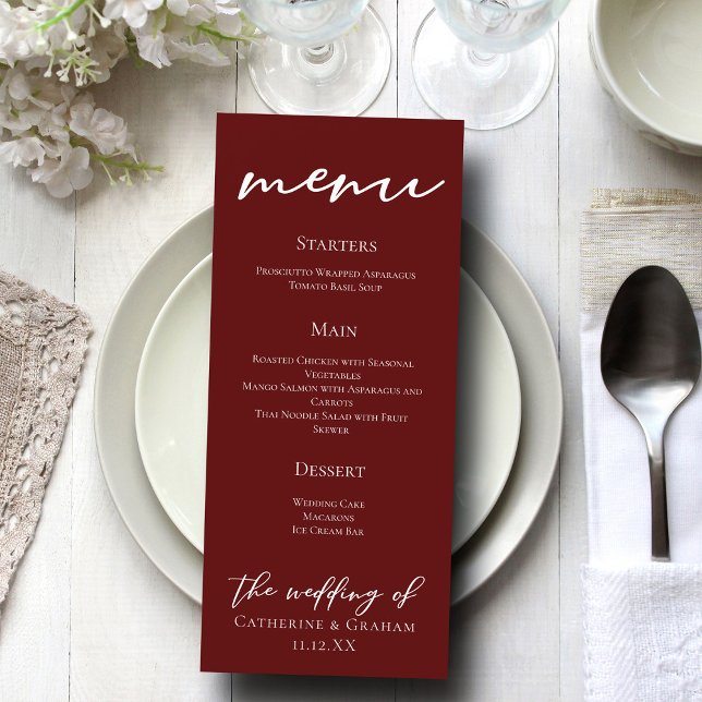 Elegant Burgundy Typography Evening Wedding Menu (Creator Uploaded)