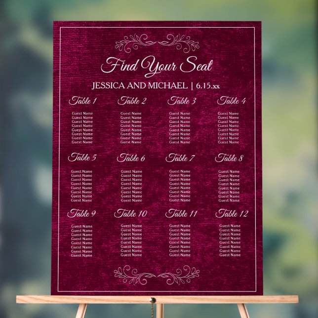Elegant Burgundy Velvet Wedding Seating Chart  (Neutral)