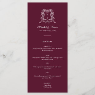 Elegant Burgundy Vintage Crest Thank You Wedding Menu