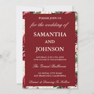 Elegant Burgundy Vintage Ivory Floral Wedding Invitation