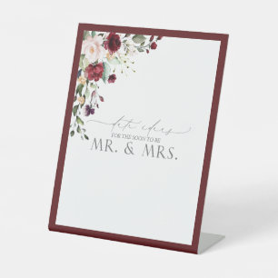 Elegant Burgundy Watercolor Floral Date Ideas Pedestal Sign