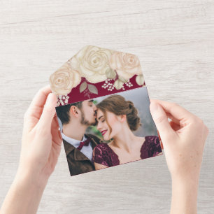 Elegant Burgundy Watercolor Floral QR Code Website All In One Invitation