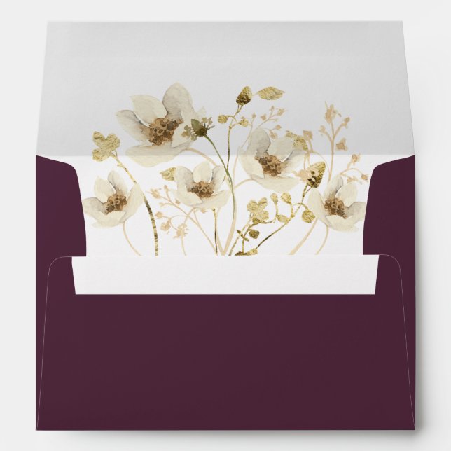 Elegant Burgundy Watercolor Floral Wedding Envelope (Back (Bottom))