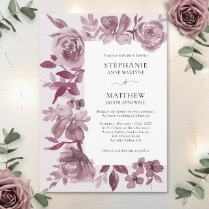 Elegant Burgundy Watercolor Floral Wedding Invitation