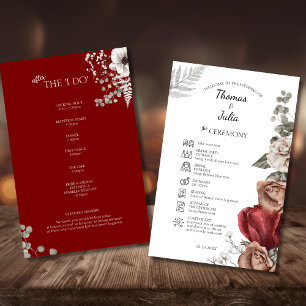 Elegant Burgundy Watercolor Floral Wedding Program