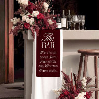 Elegant Burgundy Wedding Bar Menu Reception Decor