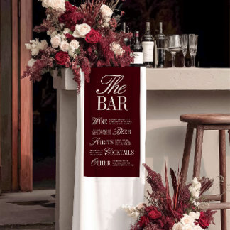 Elegant Burgundy Wedding Bar Menu Reception Decor Banner