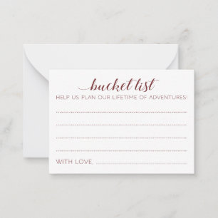 Elegant Burgundy Wedding Bucket List Advice Cards