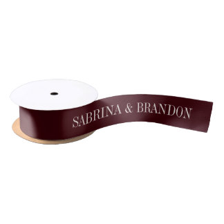 Elegant Burgundy Wedding Custom Names  Satin Ribbon