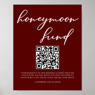 Elegant Burgundy Wedding Honeymoon Fund QR Code Poster