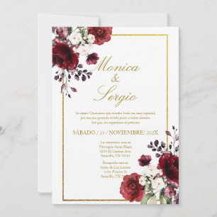 Elegant Burgundy Wedding Invitation in Spanish