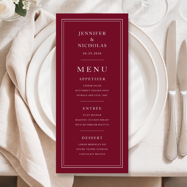 Elegant Burgundy Wedding Menu (Elegant Burgundy Wedding Menu)