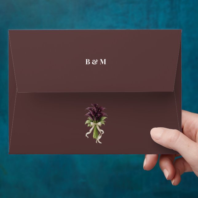 Elegant Burgundy Wedding Monogram Bride and Groom Envelope (Hand)