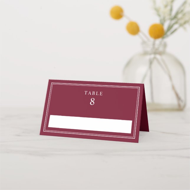 Elegant Burgundy Wedding Place Card (Front)