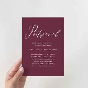 Elegant Burgundy Wedding Postponement Announcement