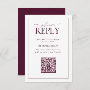 Elegant Burgundy Wedding QR Code Please Reply RSVP Card